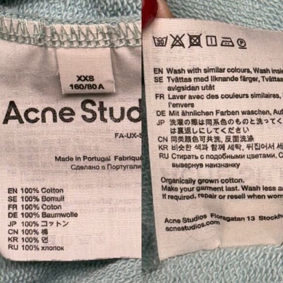 Acne Studios Fairah Face Patch Cotton Sweatshirt Mint Size XXS - Picture 16 of 16